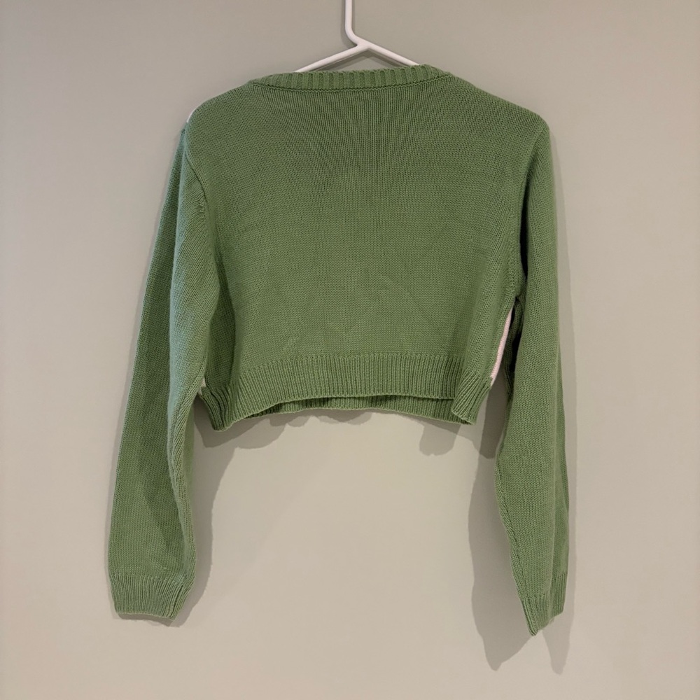 Y2K Clueless Vibes Argyle Green and Cream Knit Cropped Sweater - Picture 2 of 5